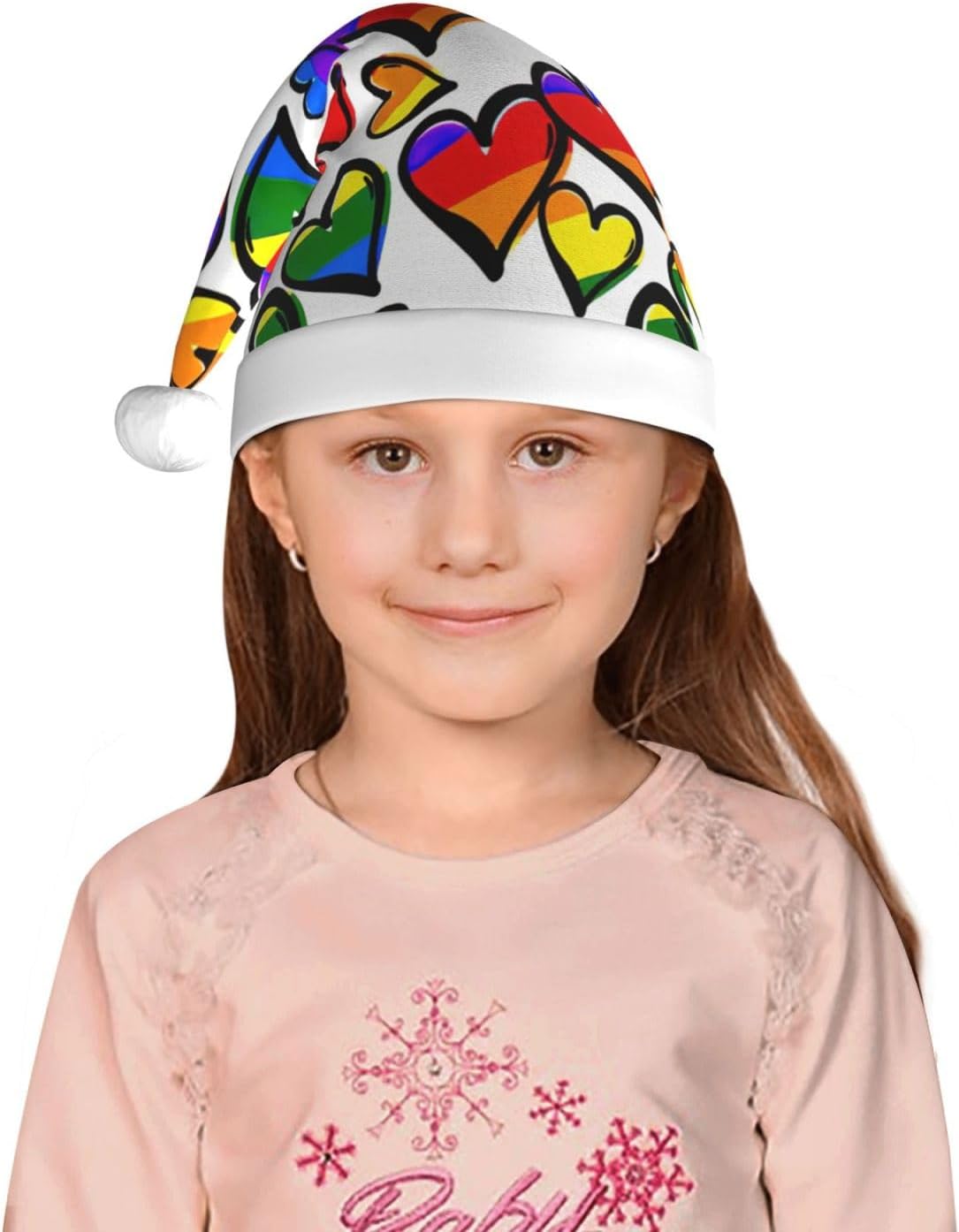 Rainbow Colored Gay Pride Hearts Christmas Santa Hat