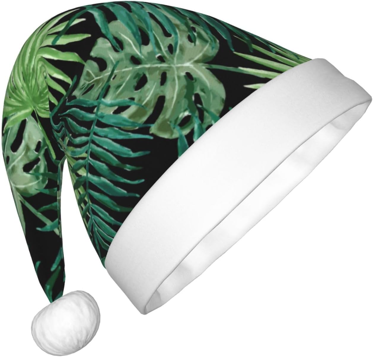 Transparent Palm Leaf Print Santa Hat for Christmas Party