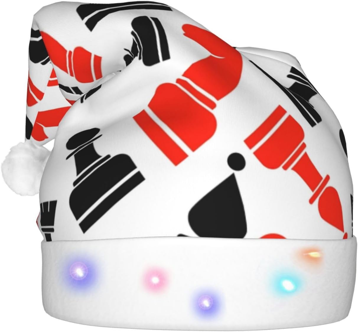 Chess Pattern Christmas Santa Hat Plush Light Up for Adults