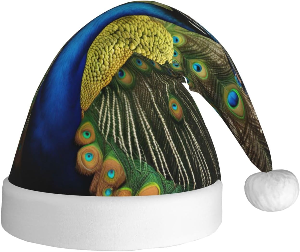 QINZHENG Peacock Feather Print Santa Hat for Women