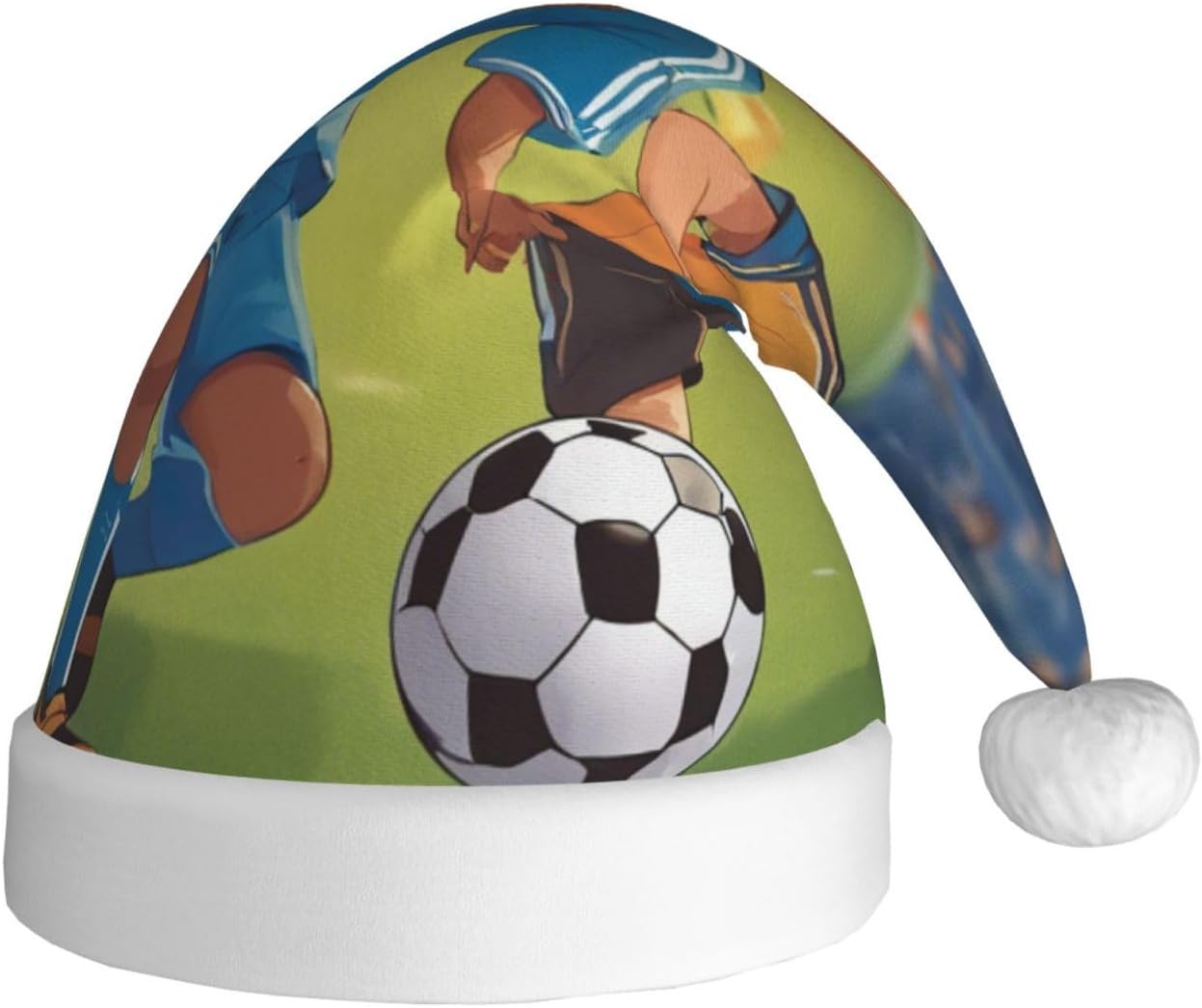 Personalized Santa Hat for Boys 03 Soccer Print Christmas Headwear