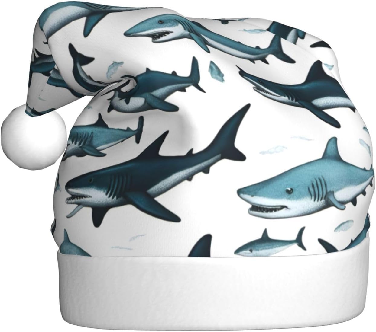 Shark Pattern Christmas Santa Hat Plush Funny Adult Headwear
