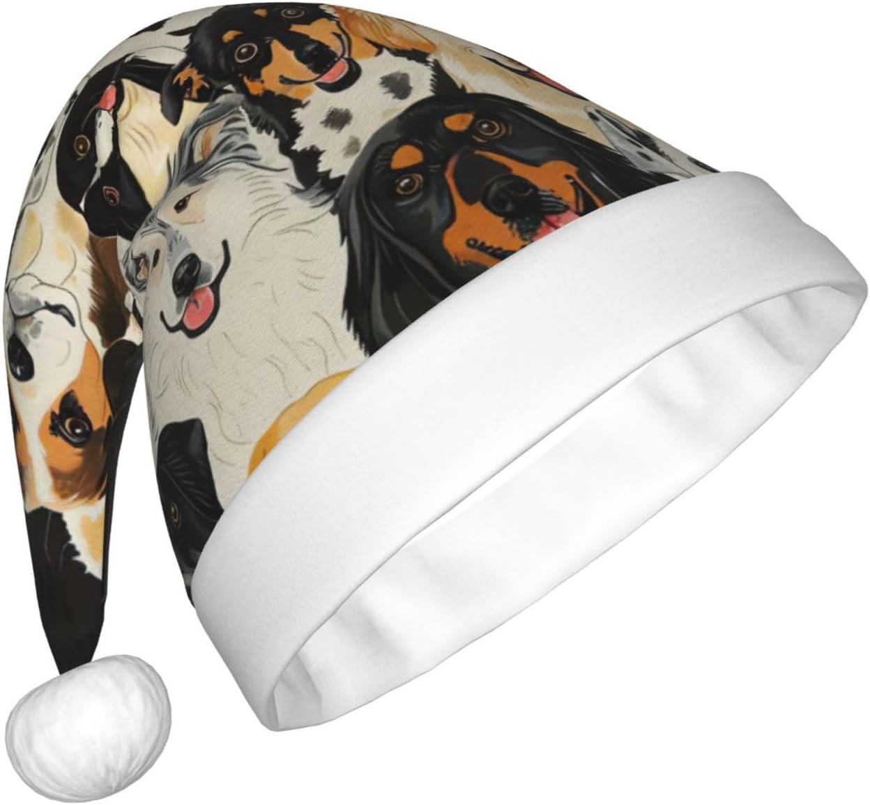 Dogs Print Christmas Santa Hat Plush Funny Adult Party Hat