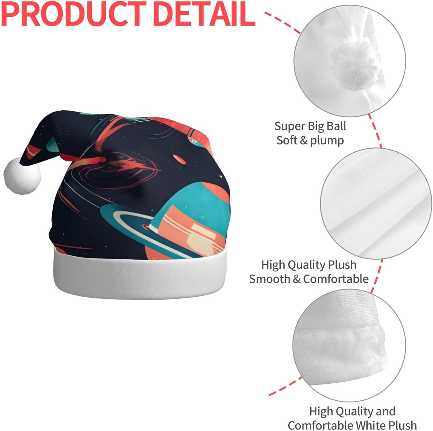 QinZheng Space Planets Print Santa Hat for Women