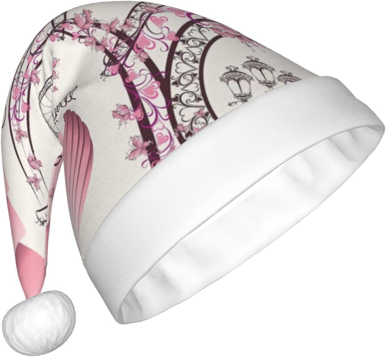 QINZHENG Romantic Paris Butterfly Print Santa Hat for Women