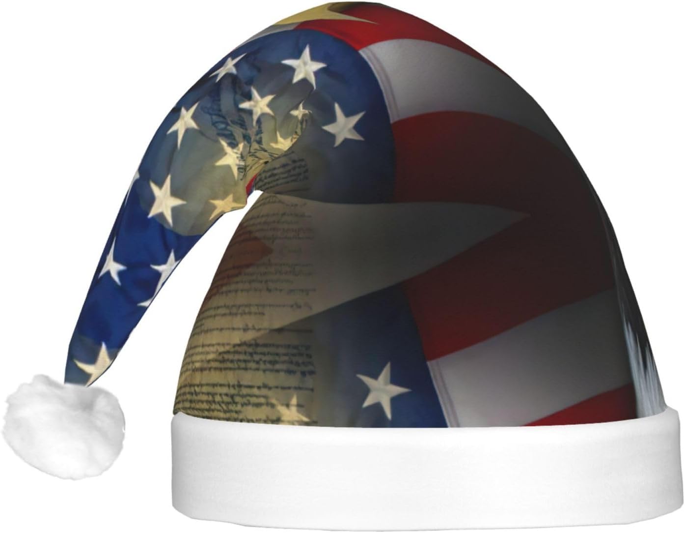 American Eagle Print Santa Hat Plush Light Up for Adult Christmas Party