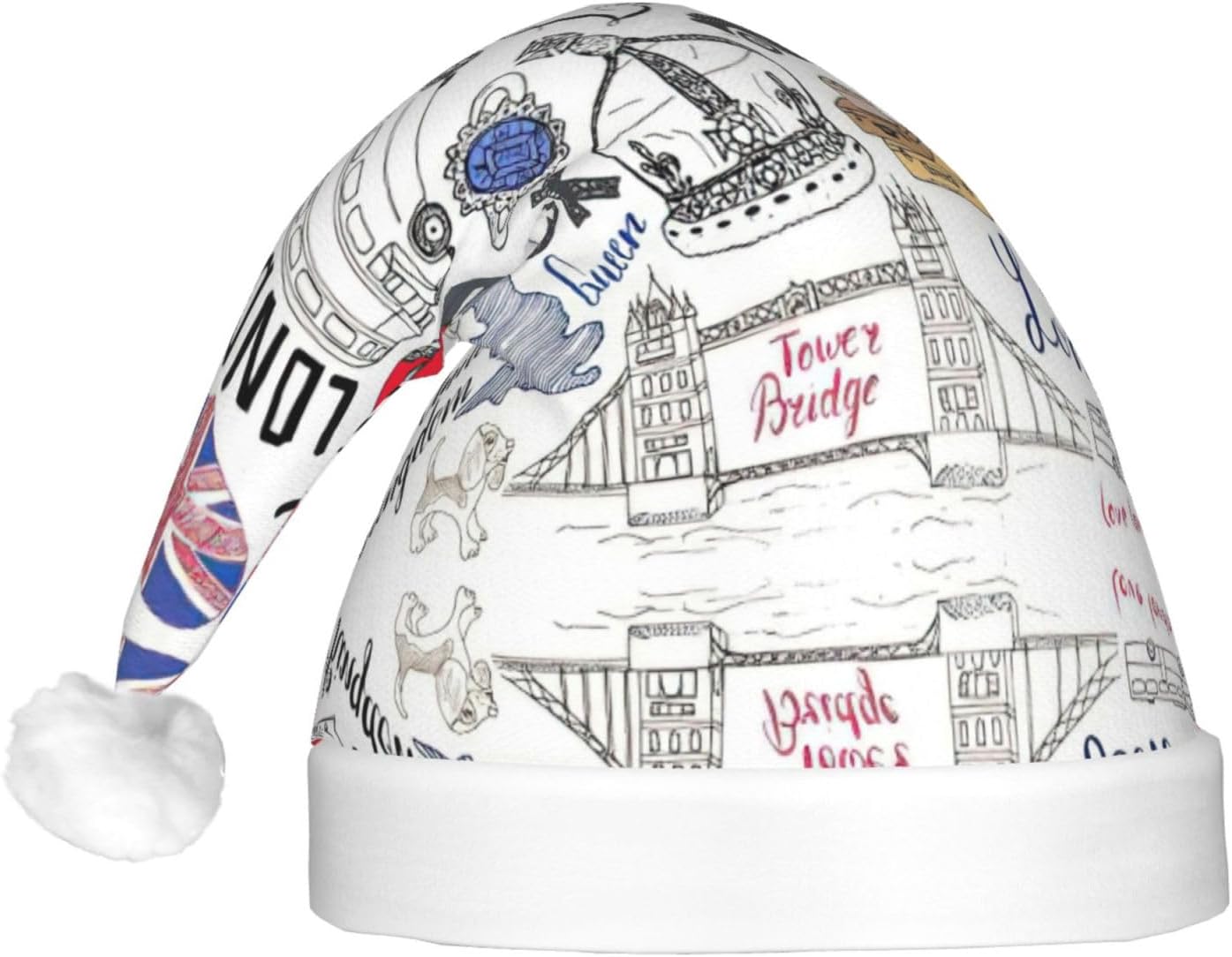 I Love London Print LED Christmas Santa Hat Plush