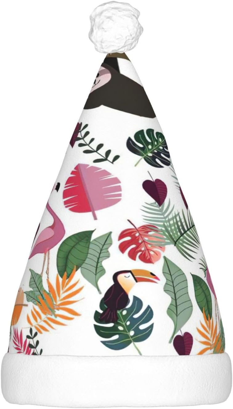 Sloth Pink Tropical Christmas Santa Hat Plush Light Up