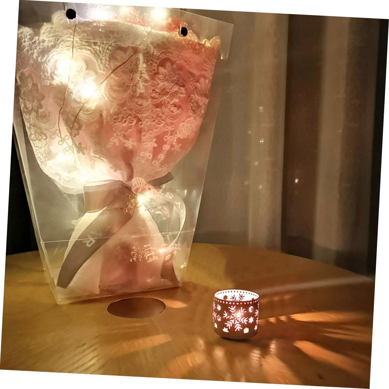 Happyyami Christmas Candle Holders White Iron Hollow Snowflake Design