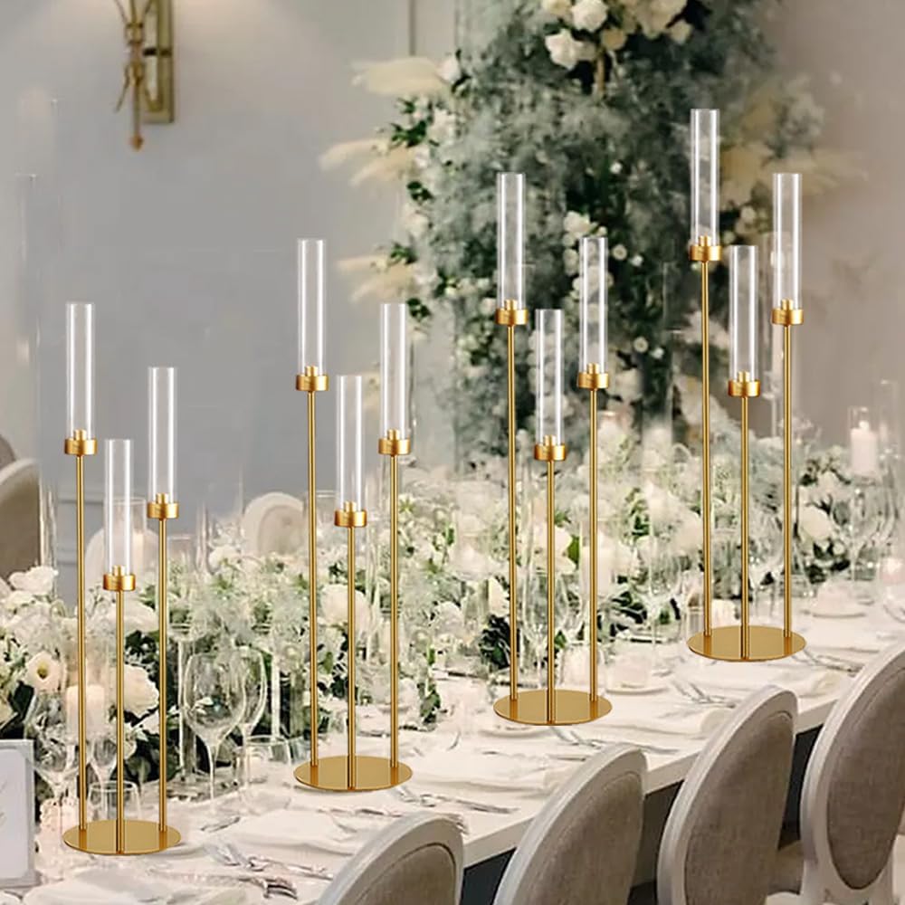 Vincidern 20pcs Gold Candelabra with Acrylic Lampshade