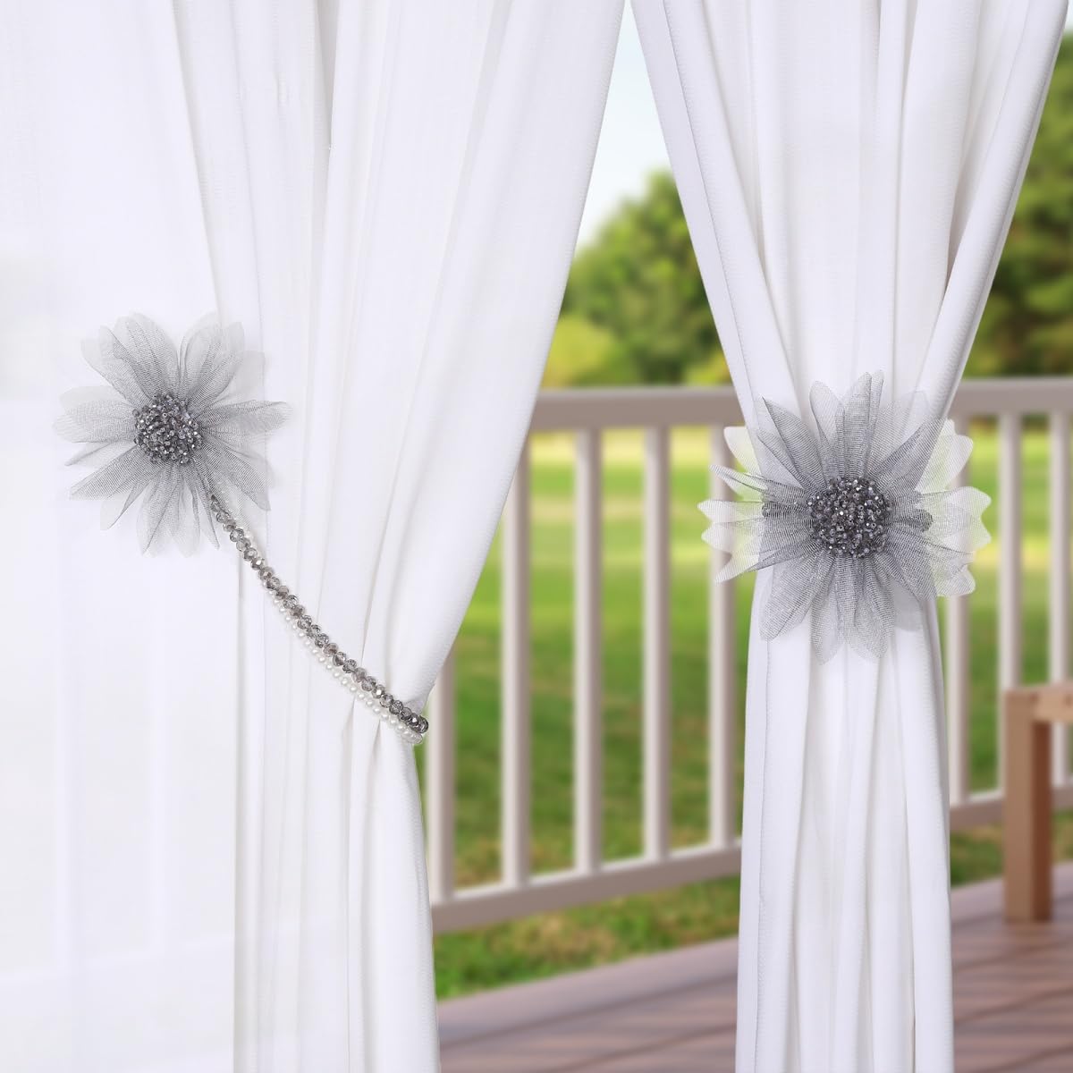 SUQ I OME 2 Pack Crystal Flower Magnetic Curtain Holdback