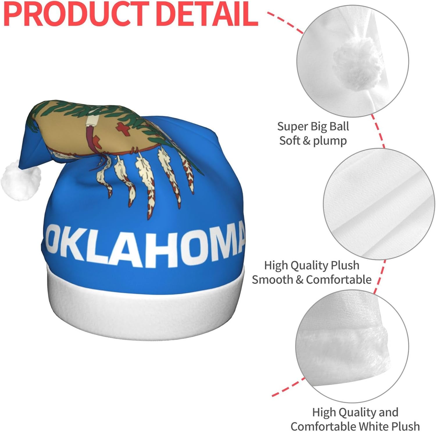 Oklahoma State Flag Christmas Hat with LED Lights 1