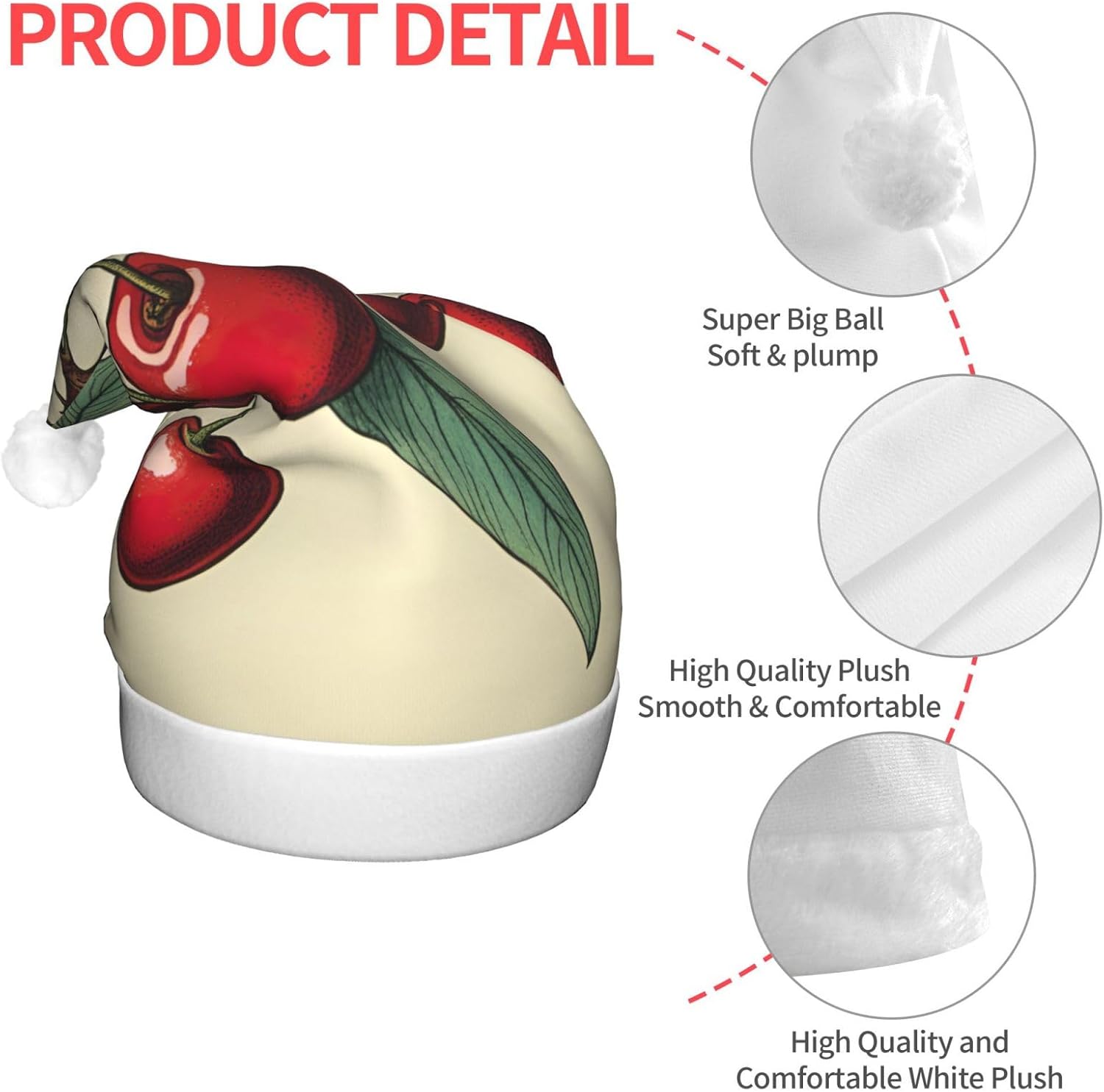 QINZHENG Red Cherry Print LED Santa Hat for Adults