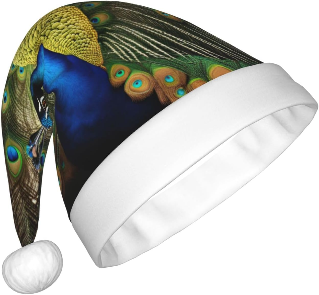 QINZHENG Peacock Feather Print Santa Hat for Women