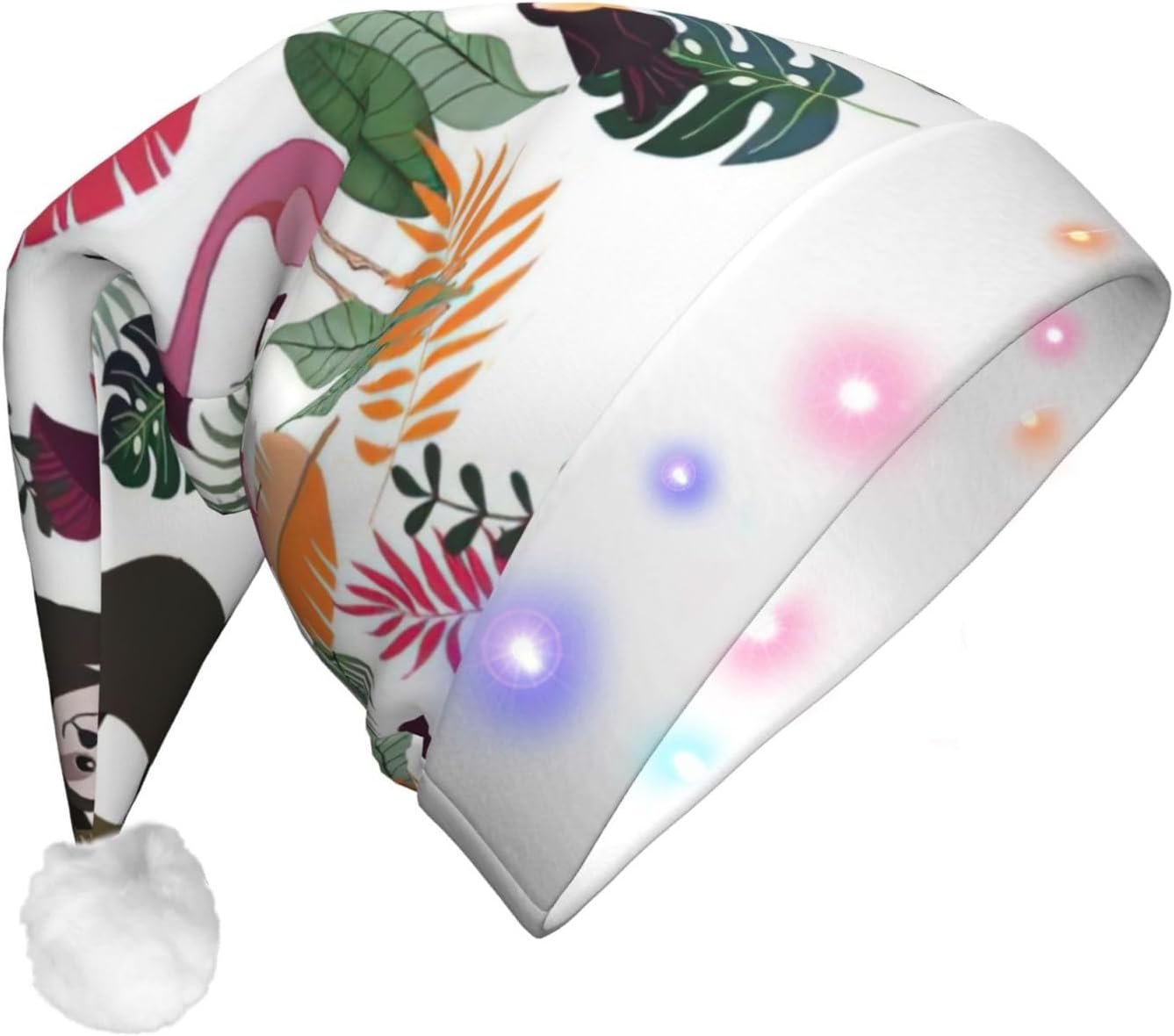 Sloth Pink Tropical Christmas Santa Hat Plush Light Up