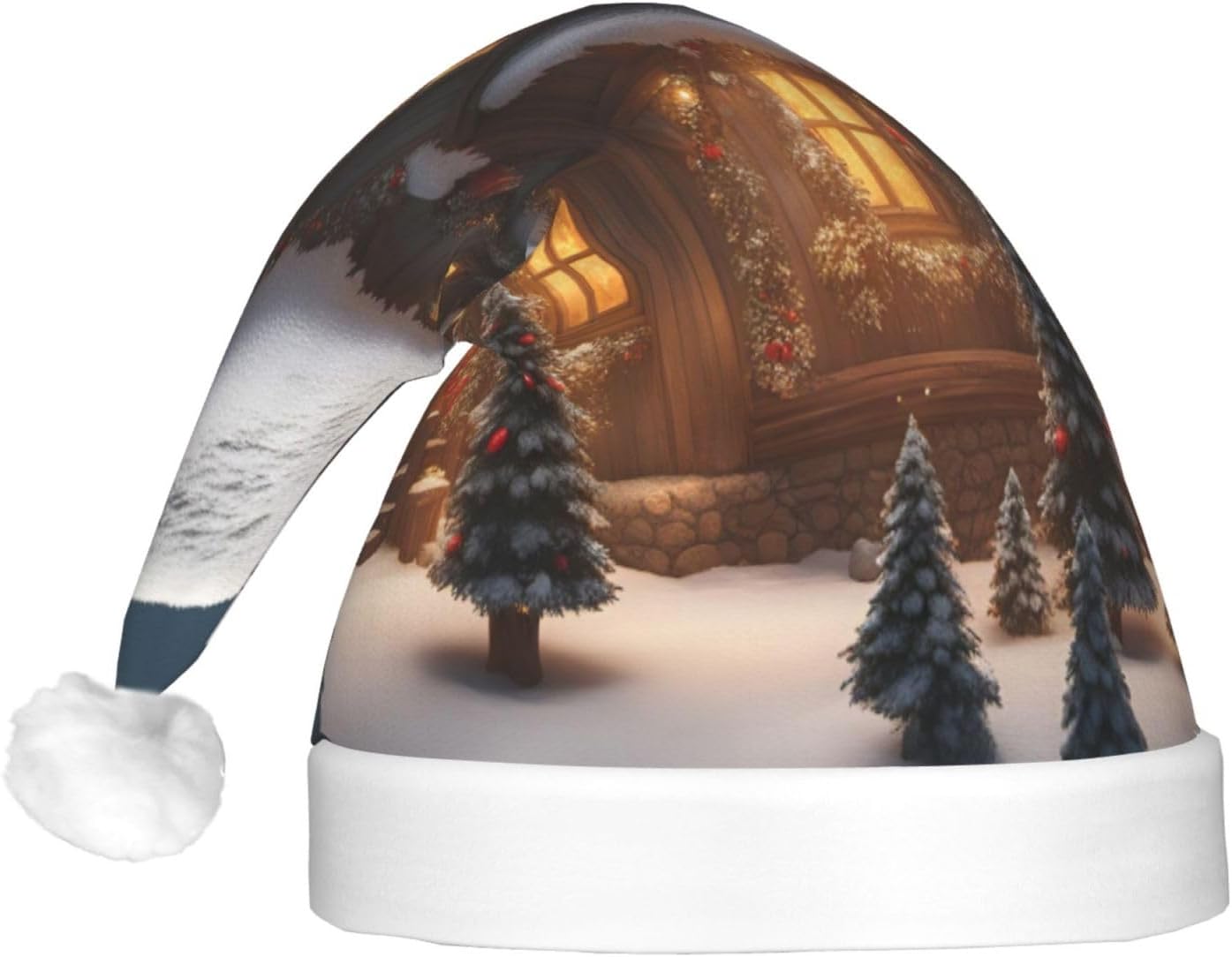 QINZHENG Christmas Village House 3 Print LED Santa Hat for Adults