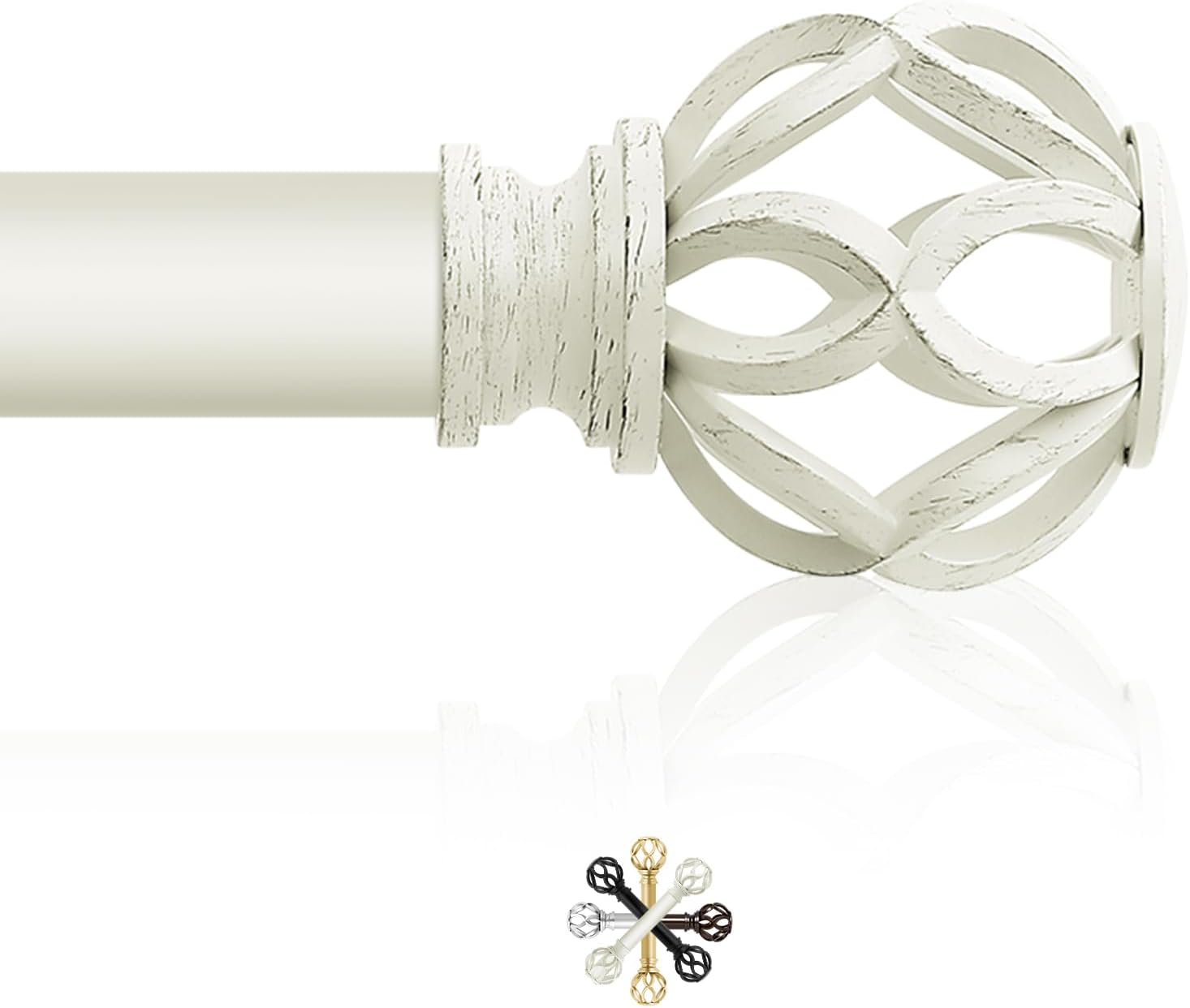 White Twisted Cage Finials Curtain Rod for Windows