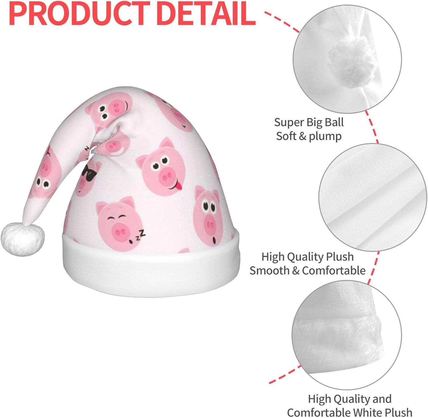 Funny Pink Pig Face Christmas Santa Hat Small Size