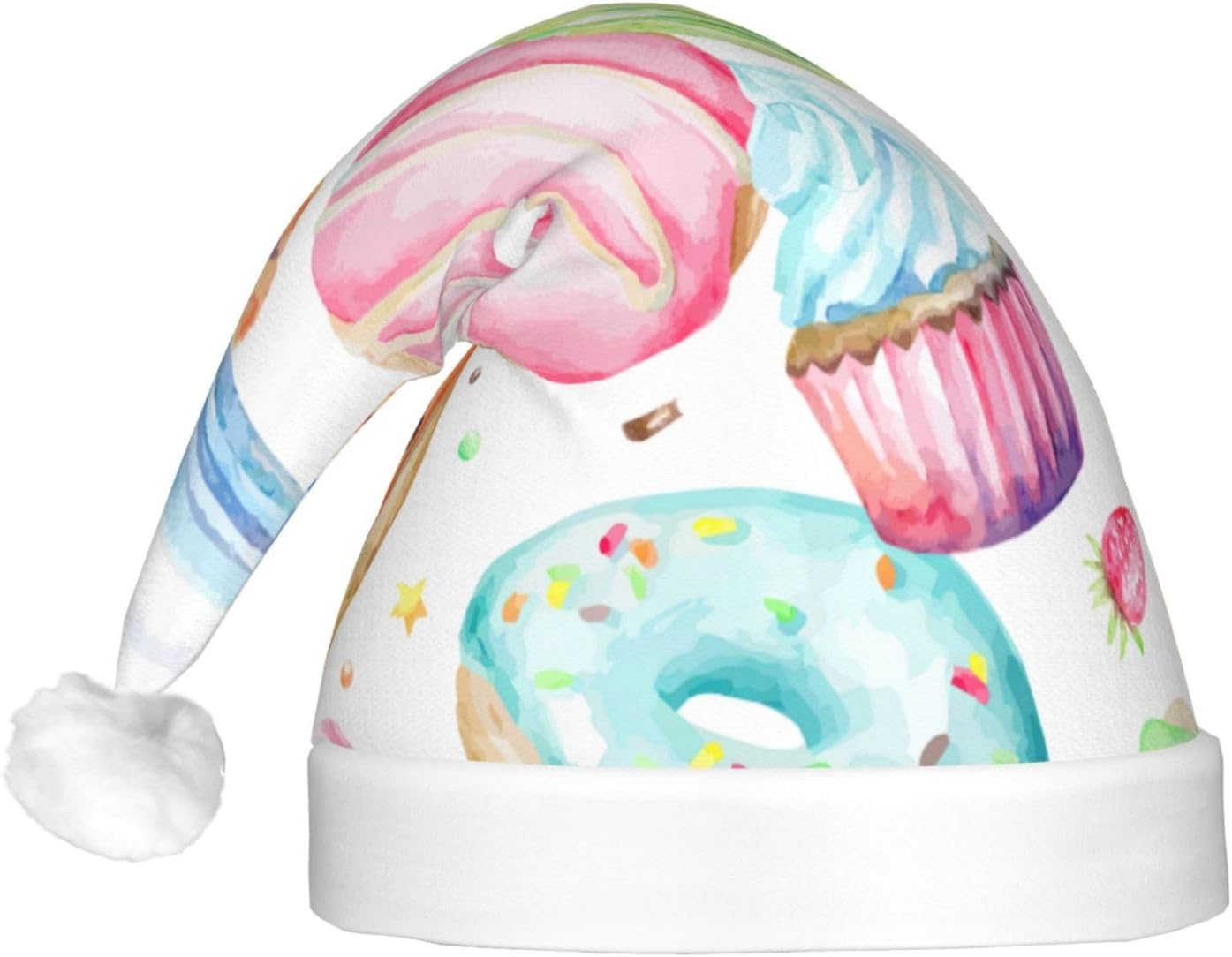 Cupcakes Donuts Muffins Sugar Print LED Christmas Santa Hat for Adults