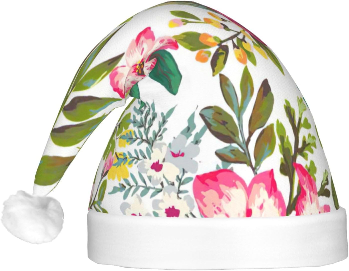Hibiscus Flowers Christmas Santa Hat Plush Light Up Funny Adult Party Hat