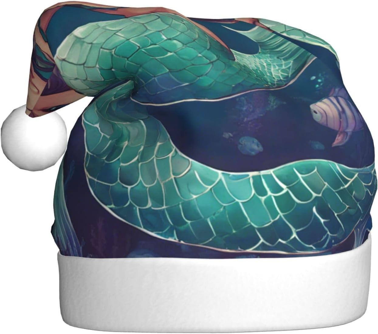 QINZHENG Mermaid Print Santa Hat for Women