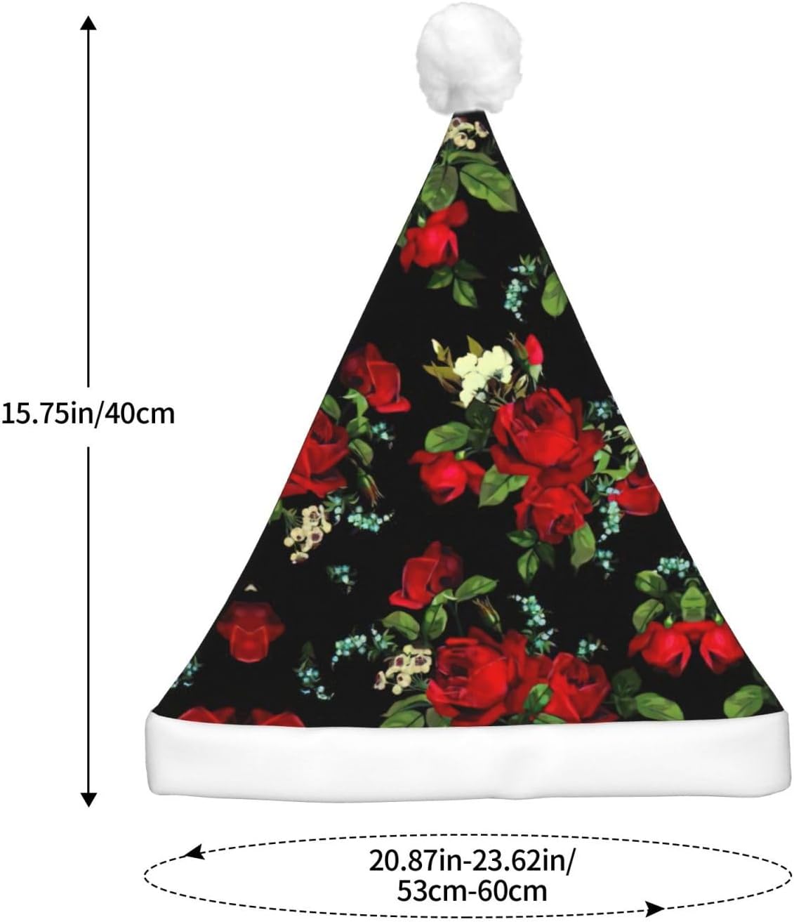 Beautiful Rose Print Christmas Santa Hat Plush Light Up Funny Adult Hat