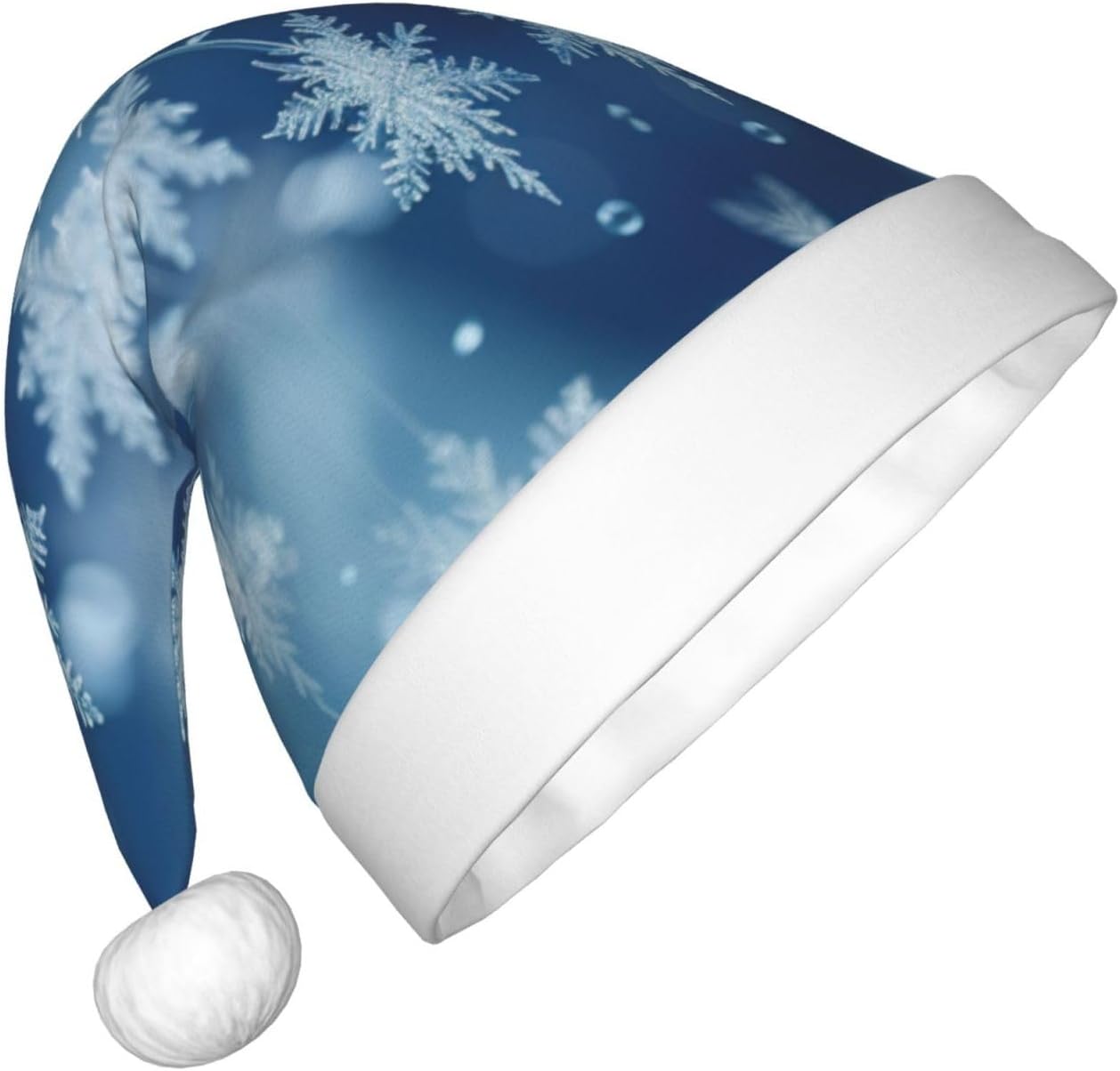 Blue Christmas Snowflake Print Santa Hat Small Size 1