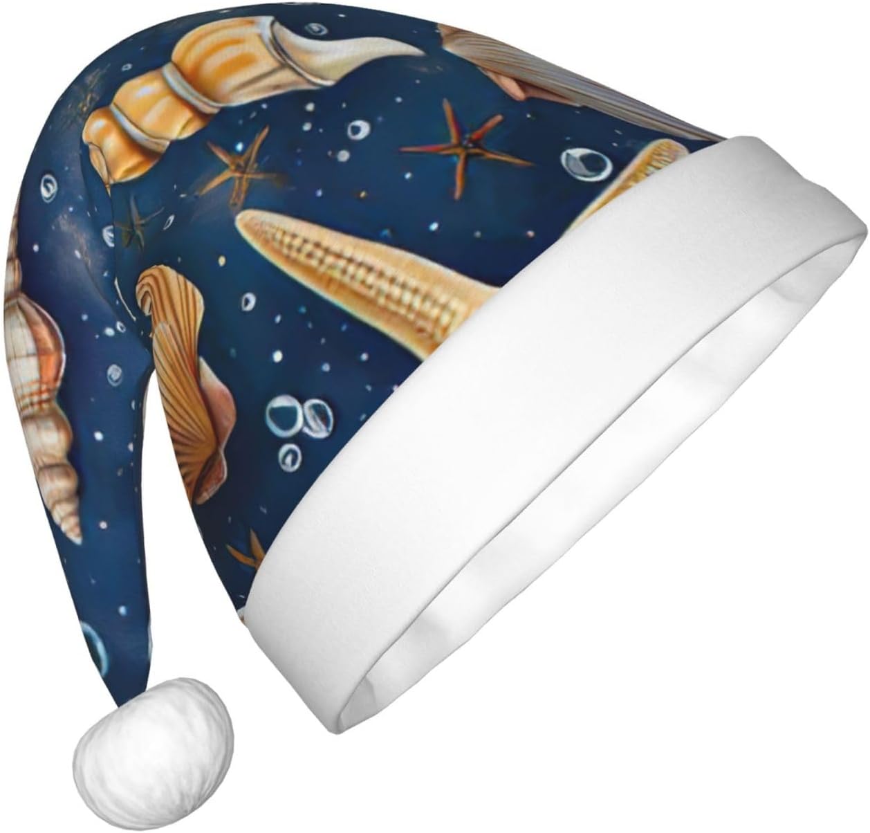 Starfish and Seashell Pattern Christmas Santa Hat Small Size
