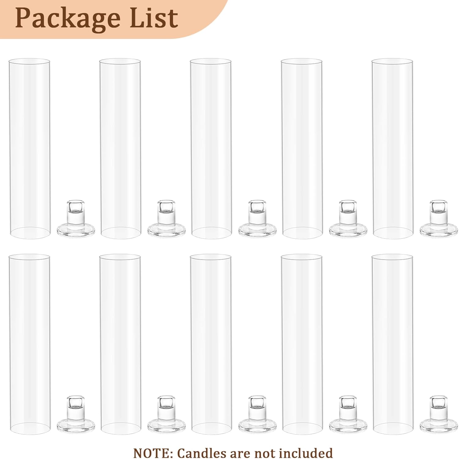 Vivirenoir Hurricane Candleholders 10 Pcs Glass Taper Candles