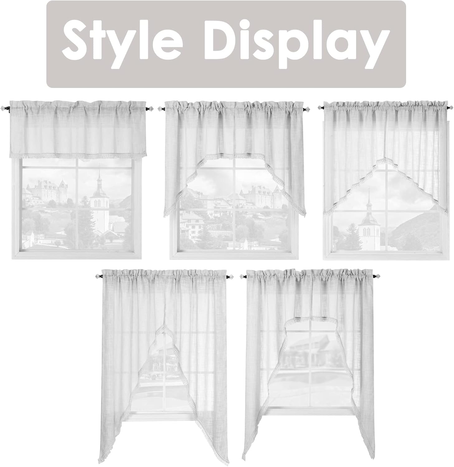 Beda Home Linen Textured Swag Valance - Grey 36x36 Inch 1 Pair