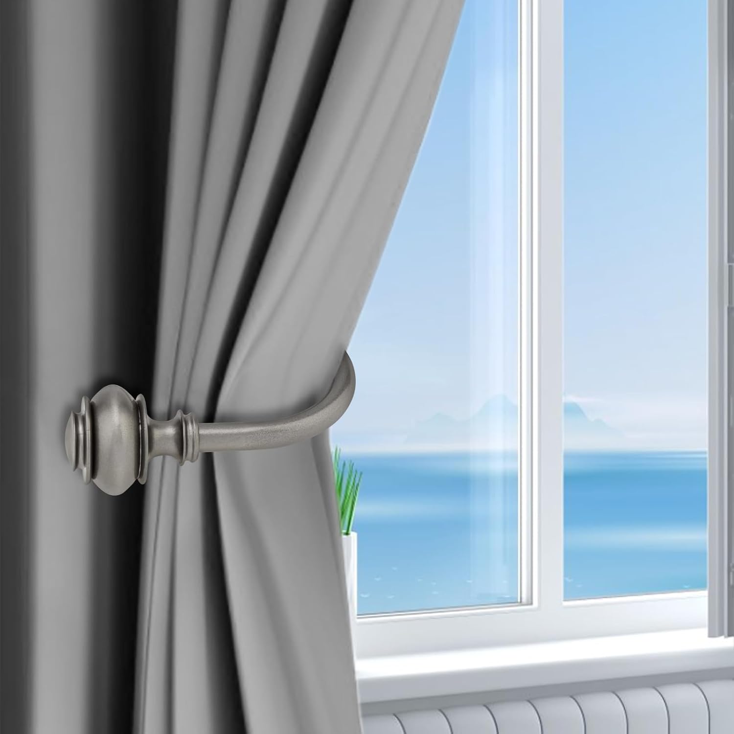 Curtain Holdbacks 4 Pack Grey Wall Mounted Hooks