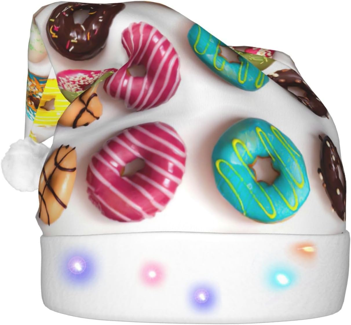 Doughnut Flavors Christmas Santa Hat Plush Light Up Adult Party Hat