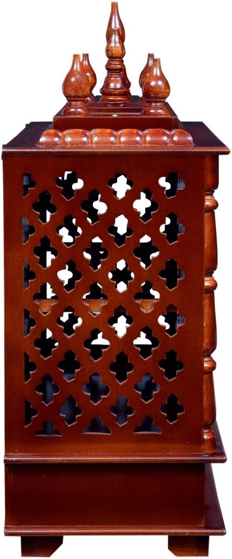 Craftlia Brown Wood Rustic Temple with Light Drawer and Shelf
