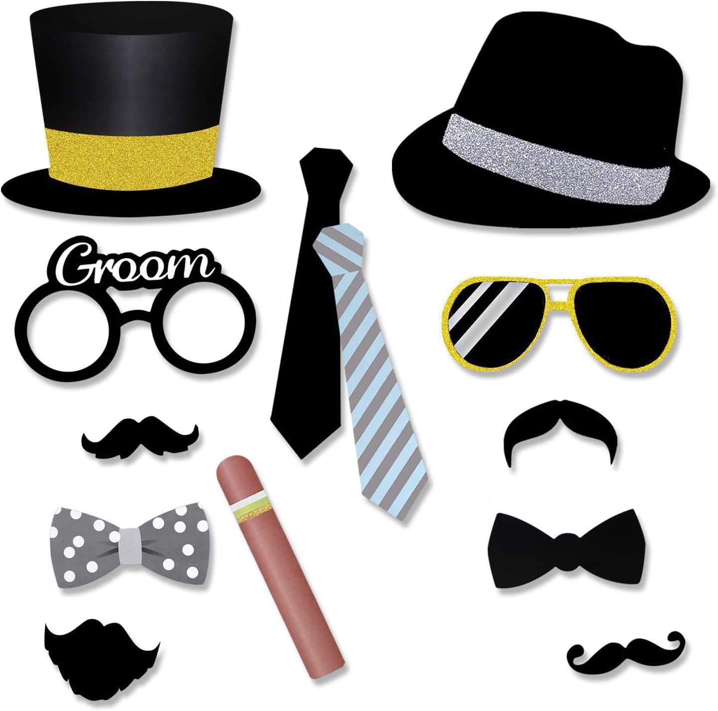 52Pcs Wedding Photo Booth Props - Gold Dust Cute Decorations