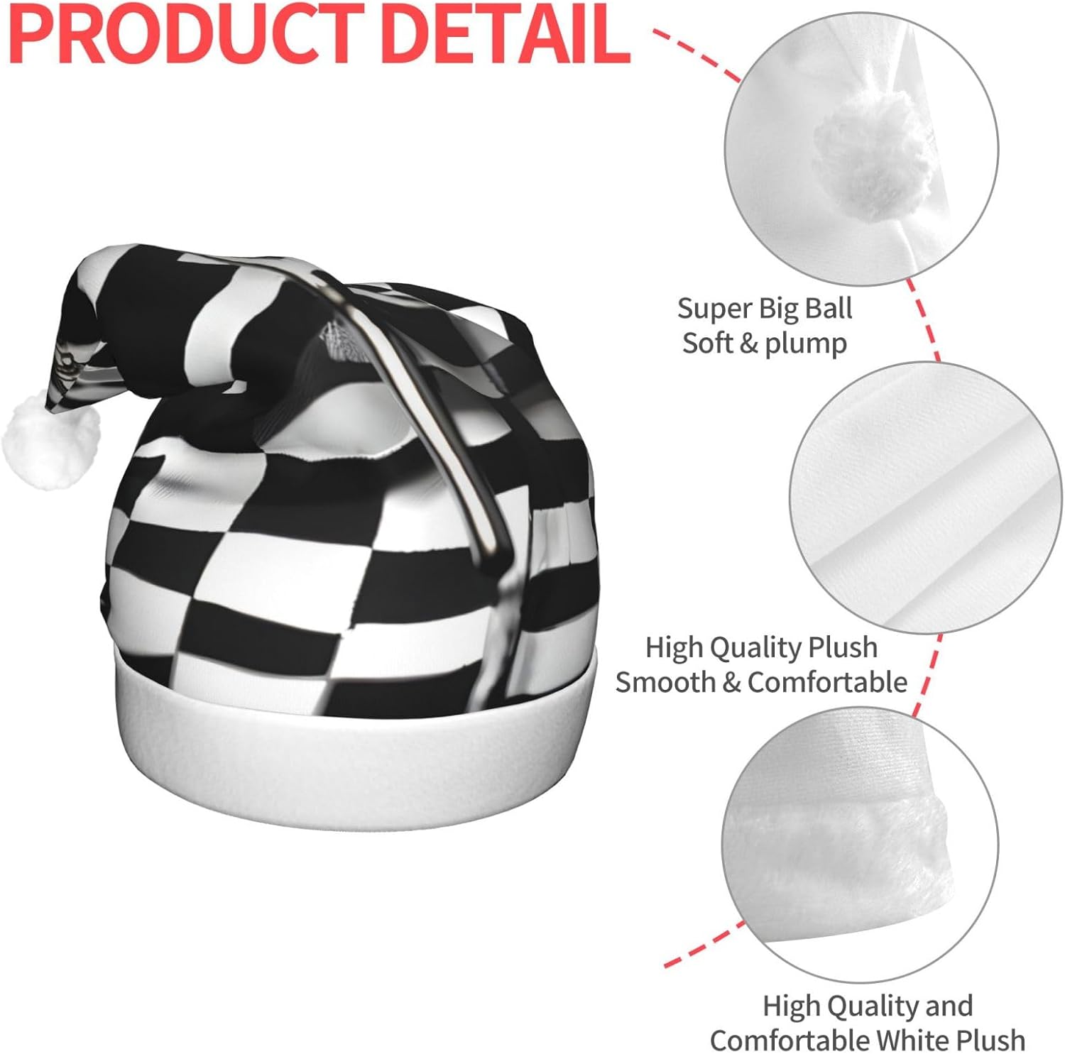 QinZheng LED Christmas Santa Hat with Checkered Flags Design