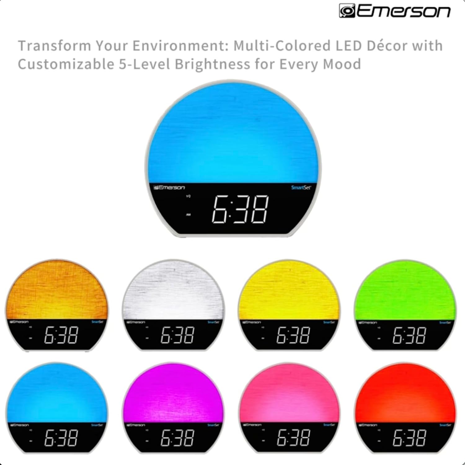 Emerson Sunrise Smartset Alarm Clock Radio with LED Display and Bluetooth