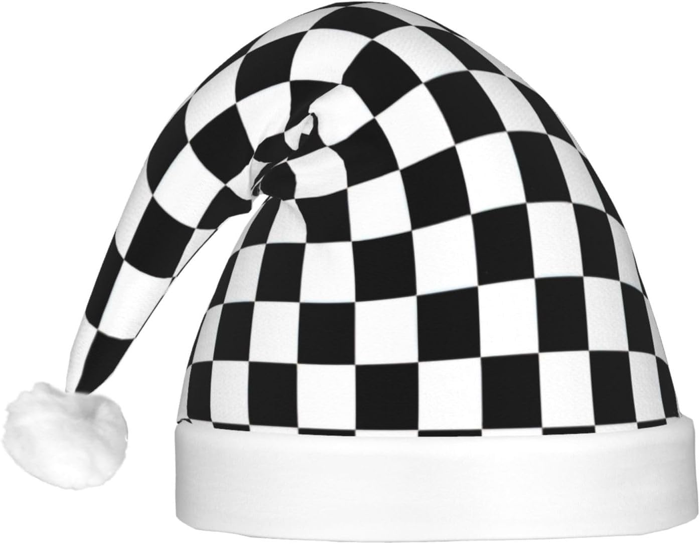 QINZHENG LED Black and White Checkered Santa Hat for Christmas Halloween Party