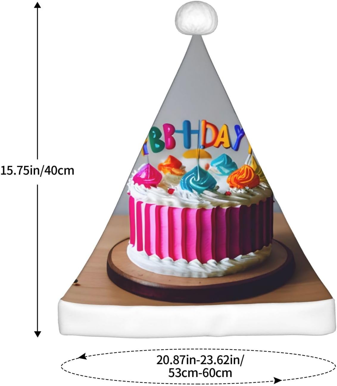 Happy Birthday Cake Print Santa Hat Plush for Adult