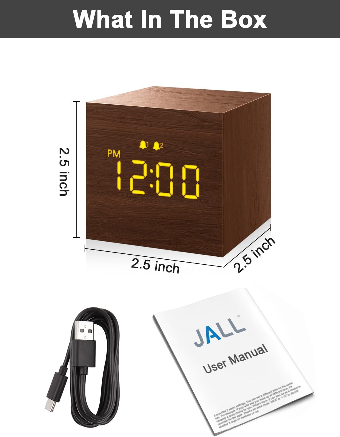 Wooden Digital Alarm Clock with 3 Alarms