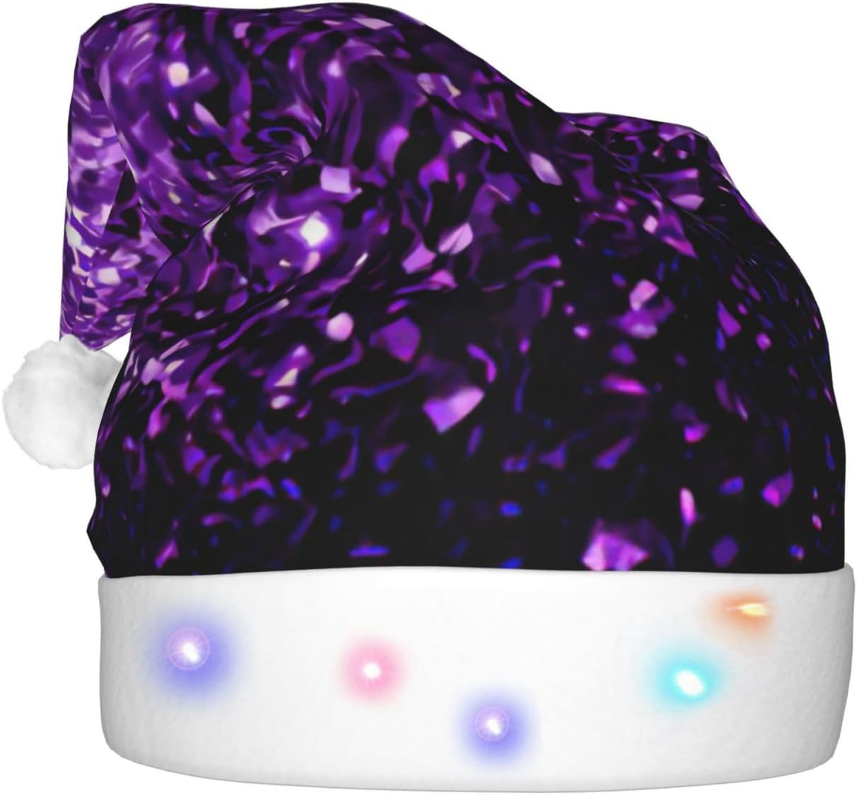 Beautiful Purple Glitter Print Christmas Hat with LED