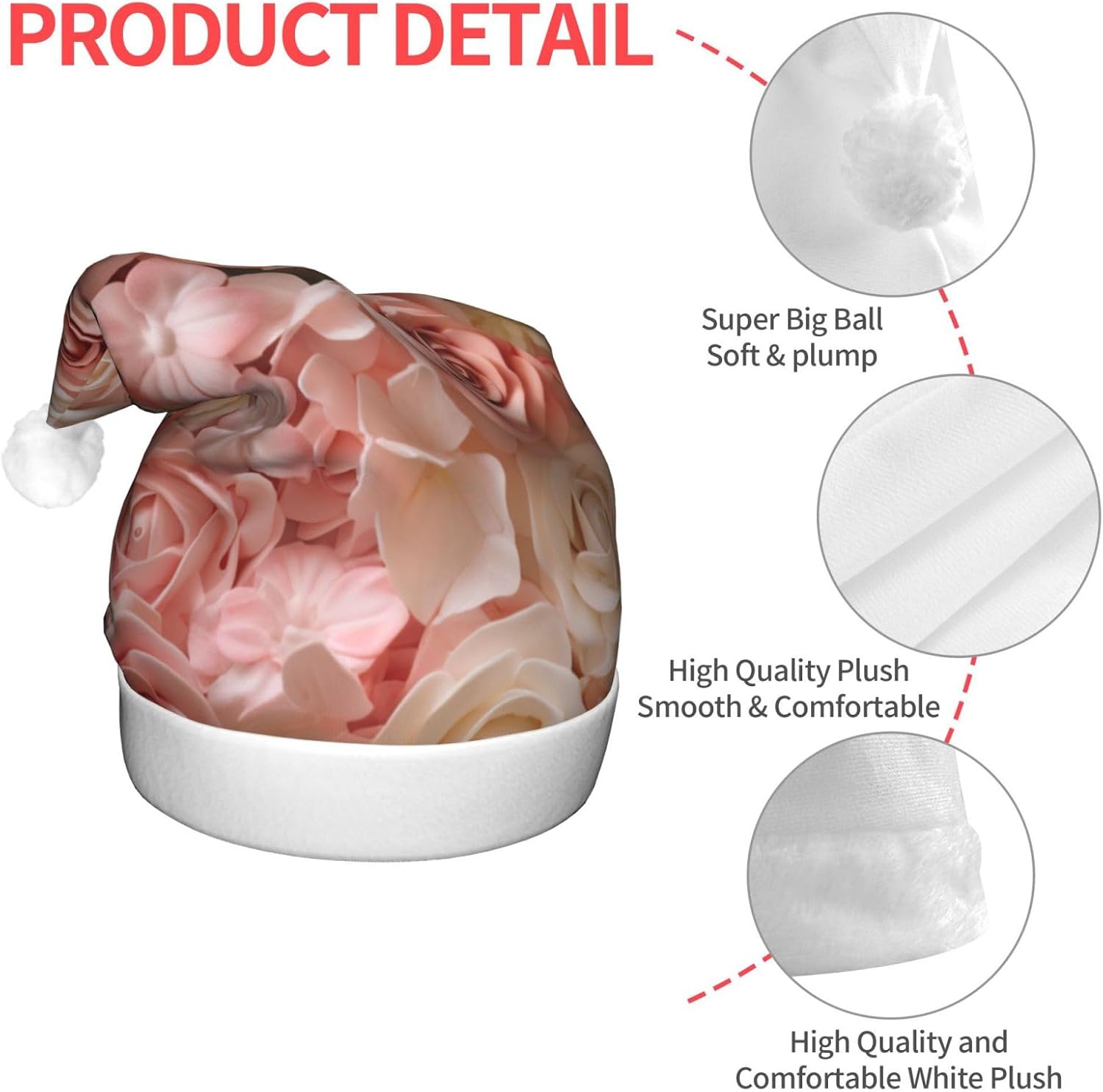 Beautiful Flower Cake3 Print Christmas Santa Hat Plush Light Up for Adult