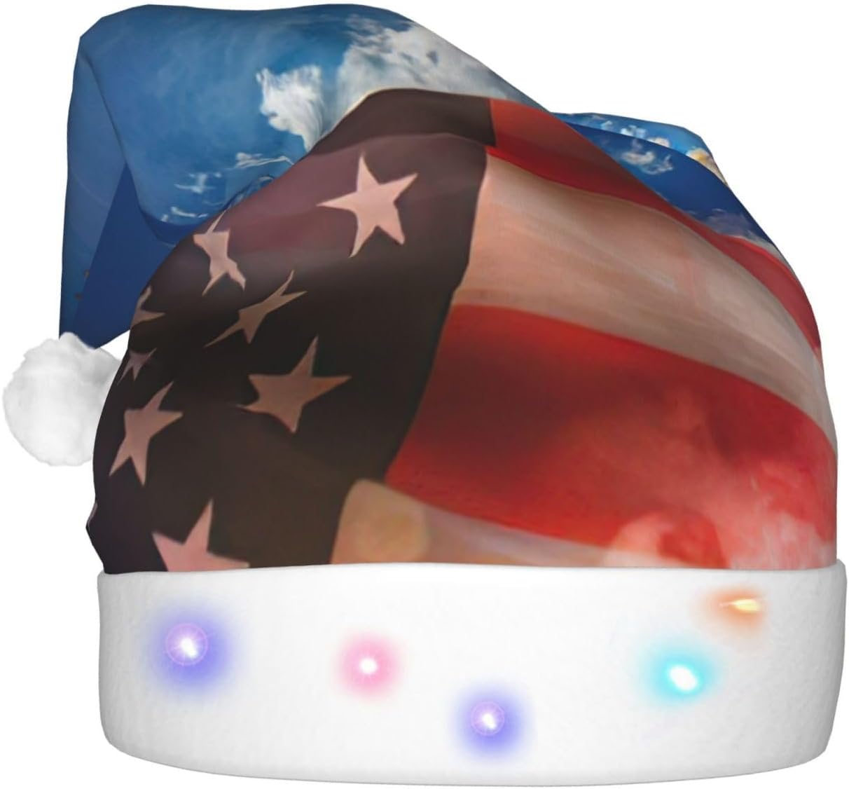 USA Flag Eagle Art Print Light Up Santa Hat for Adults