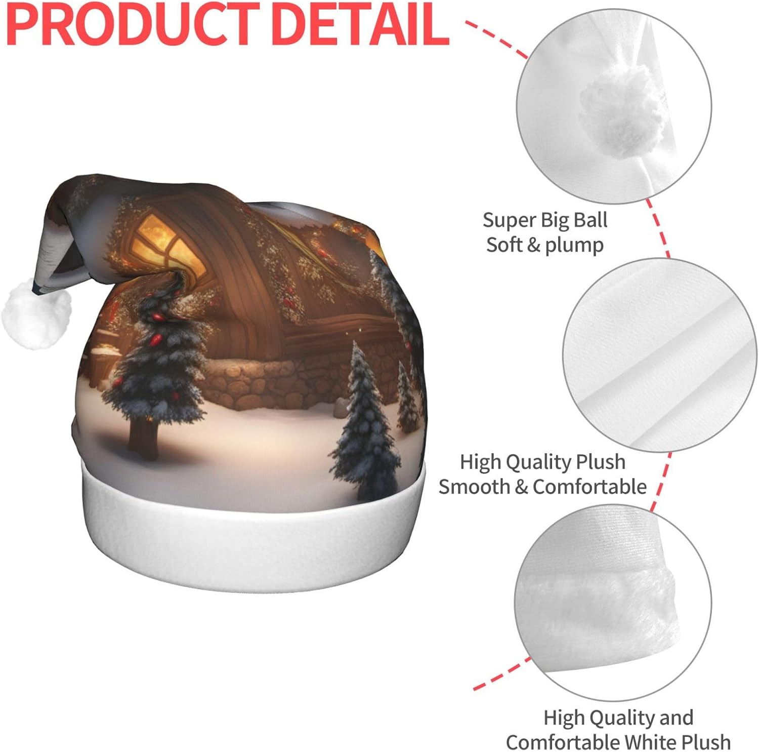 QINZHENG Christmas Village House 3 Print LED Santa Hat for Adults