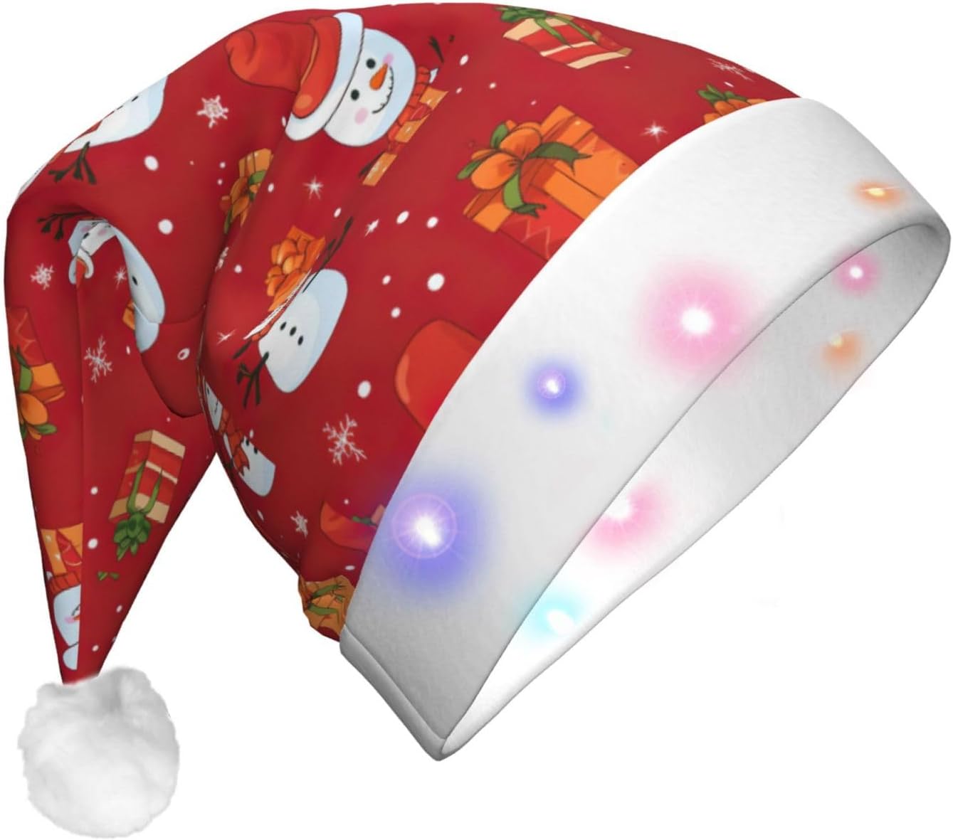 Xmas Gift Snowman Print Santa Hat Plush Light Up for Adult
