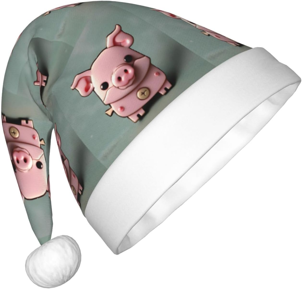 Pink Pig Print Christmas Santa Hat Small Size