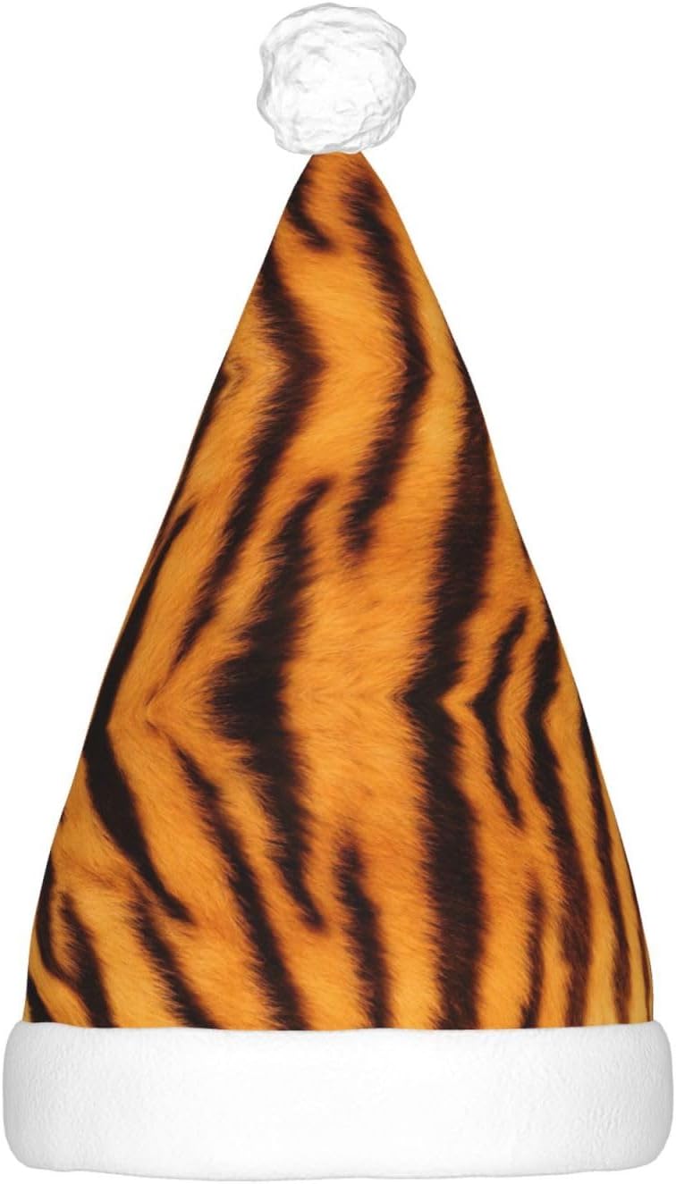 Tiger Striped Christmas Santa Hat Plush Light Up for Adult