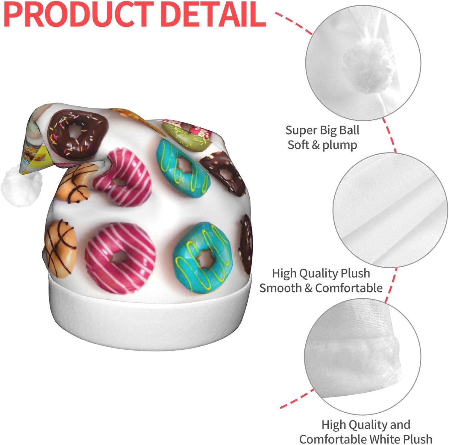 Doughnut Flavors Christmas Santa Hat Plush Light Up Adult Party Hat