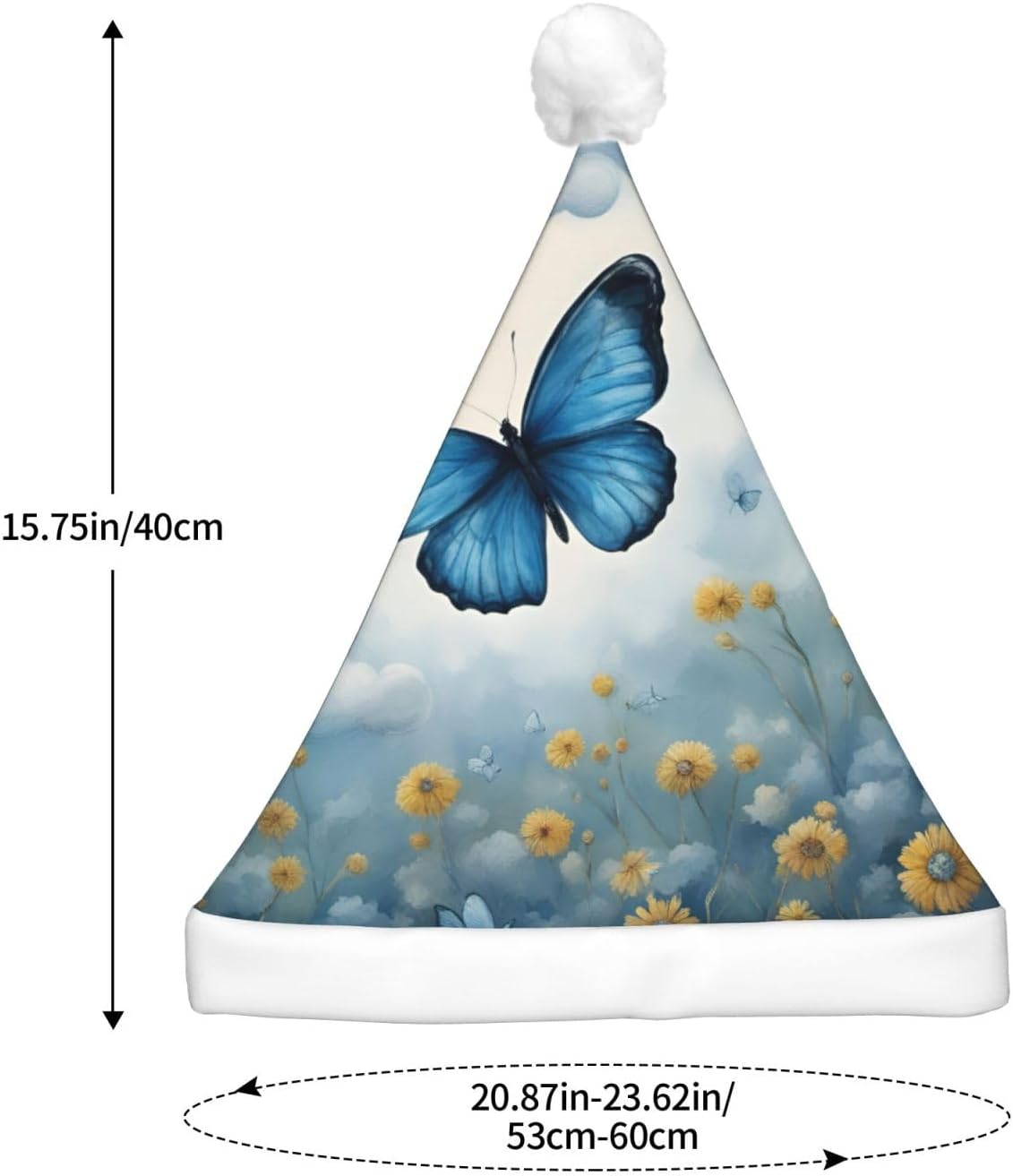 QINZHENG Blue Butterfly Velvet Santa Hat with LED Lights