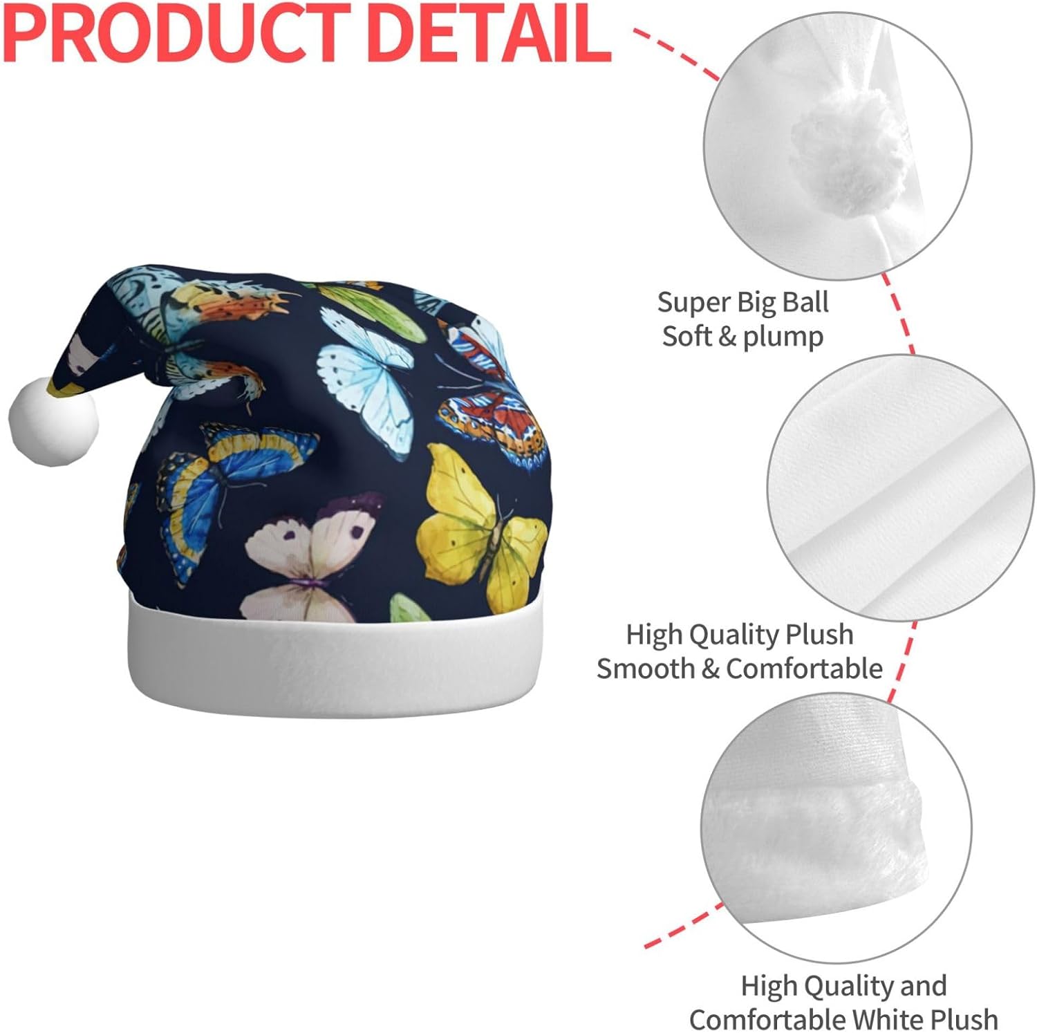 QinZheng Leaf Butterfly Print Santa Hat for Women