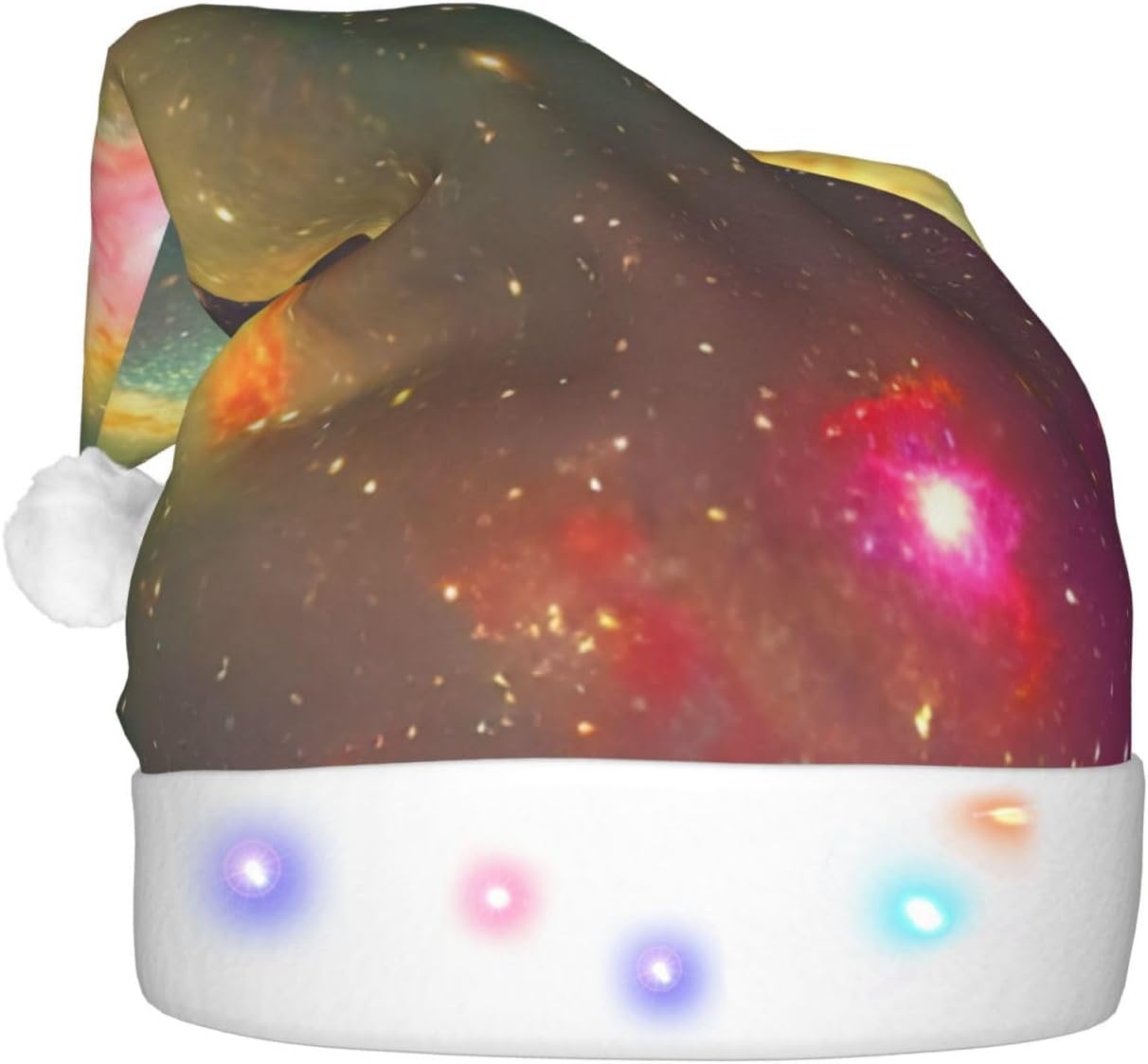 Beautiful Galaxy Print Christmas Santa Hat Plush Light Up